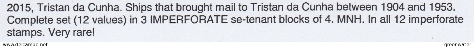 Tristan Da Cunha 2015 Mail Boats 12v (3x Bl Of 4) IMPERFORATED ** MNH  (CUN154) - Tristan Da Cunha