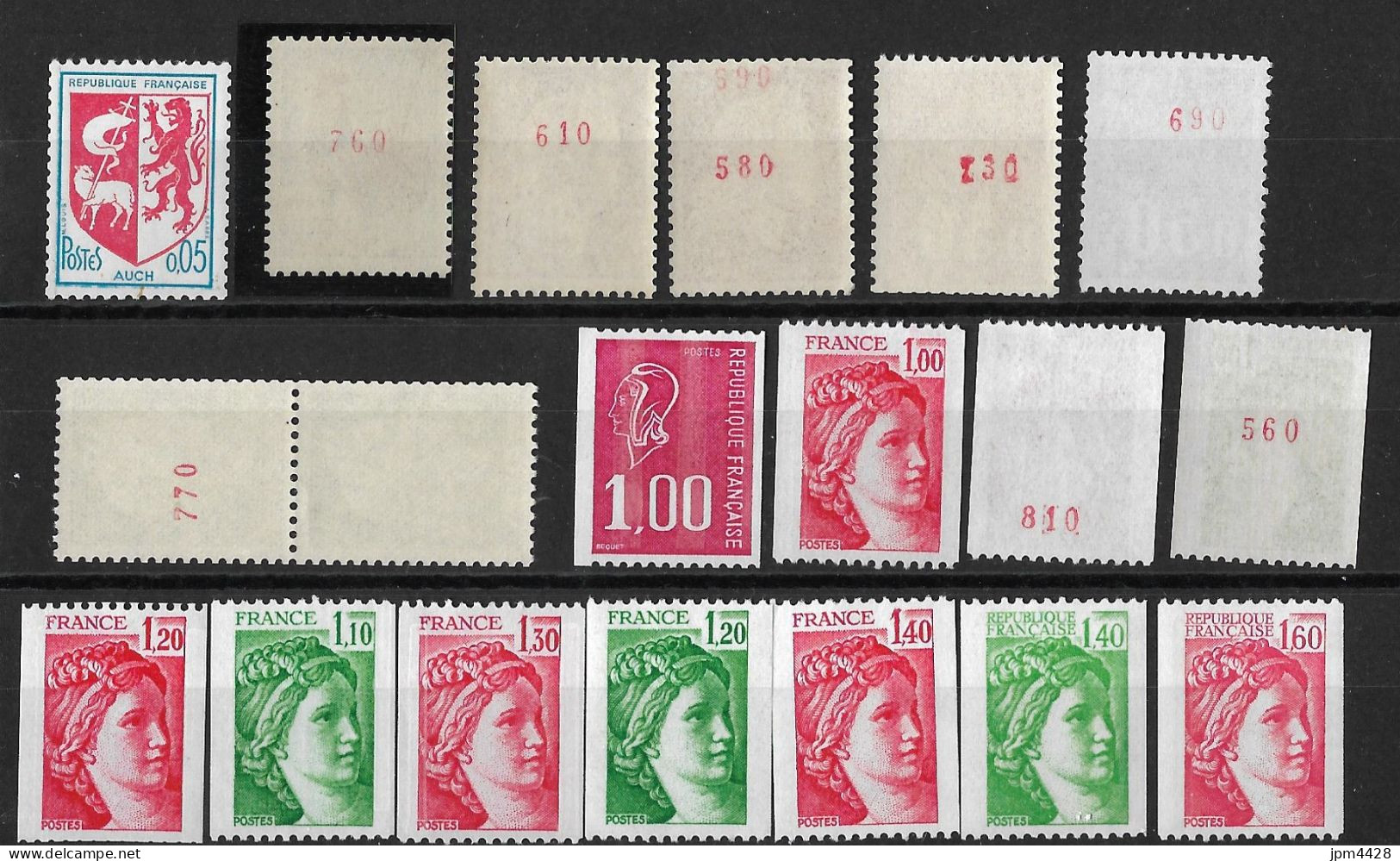 France Roulette Diversesneuves** Lot 18 TP - 1468 B -1331Ab, 1536b, 1536Bc, 1664b, 1664c, 1536Ab Paire, 1895, 1981, >(*) - Coil Stamps