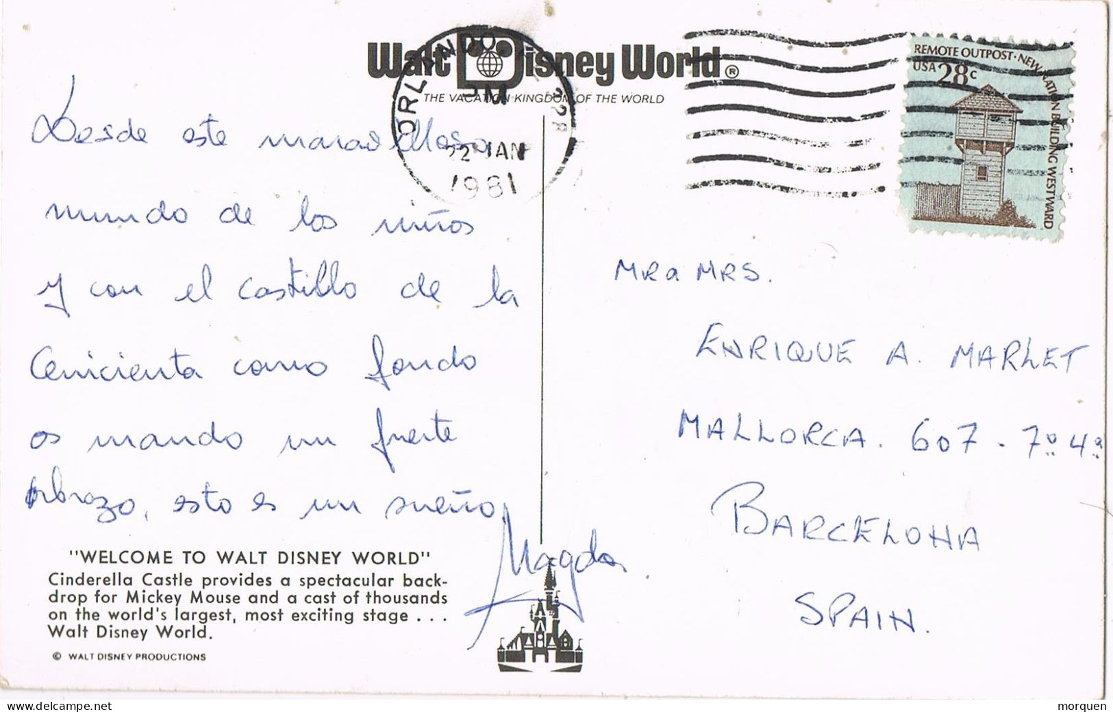 54414. Postal Aerea ORLANDO (Florida) USA 1981. DISNEY WORLD - Cartas & Documentos