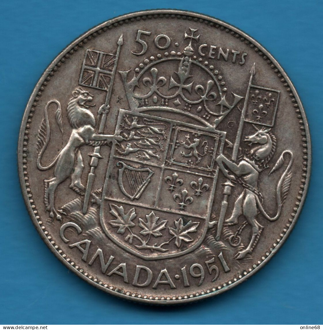 CANADA 50 CENTS 1951 KM# 45 George VI Silver (.800) Argent - Canada