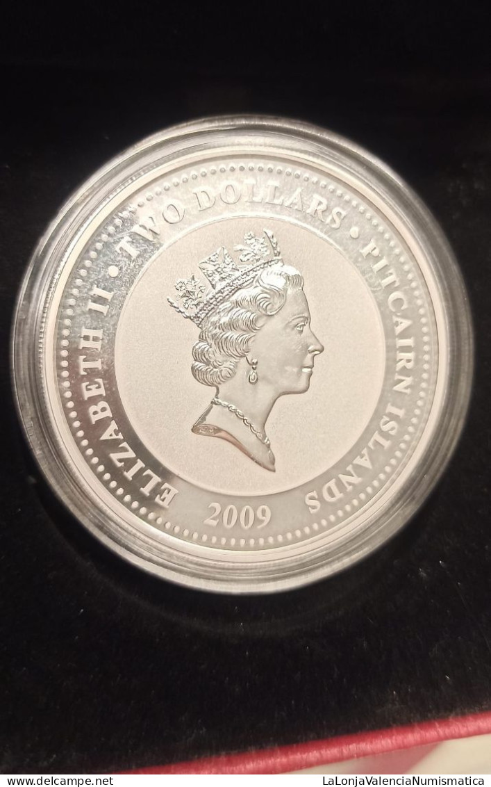 Pitcairn 2 Dollars Isabel II - Año Del Buey 2009 Km 68 Plata Pura - Pitcairneilanden