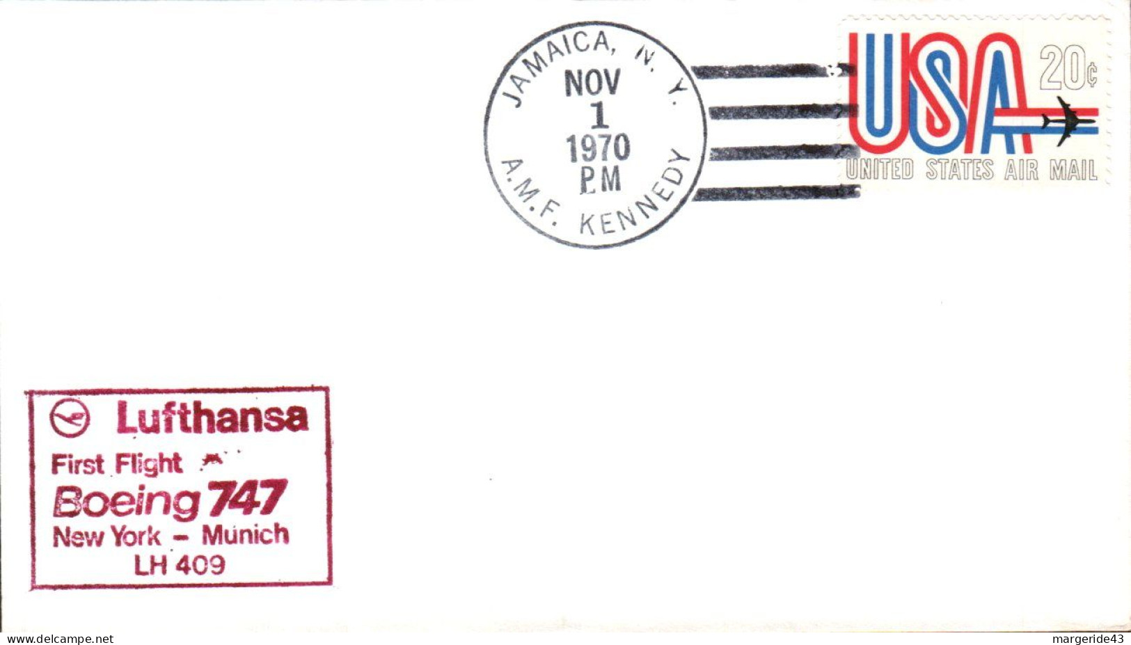 USA ETATS UNIS 1 ER VOL LUFTHANSA  747 NEW YORK-MUNICH 1970 - Enveloppes évenementielles
