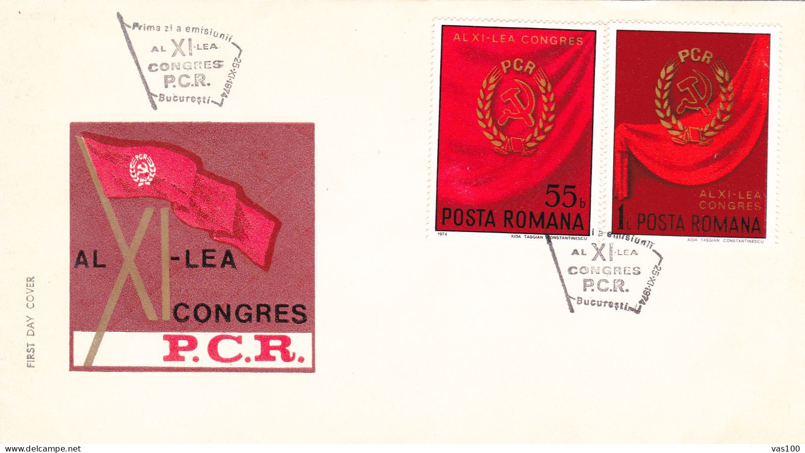 COMMUNIST PROPAGANDA P.C.R. CONGRESS,COVERS FDC 1974 ROMANIA - FDC