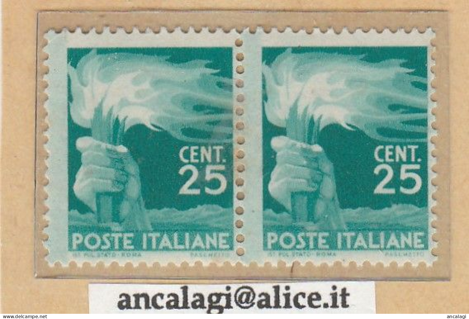 USATI ITALIA 1946 - Ref.00001S - "DEMOCRATICA" Coppia Nuova Da Cent. 25 - - 1946-60: Used