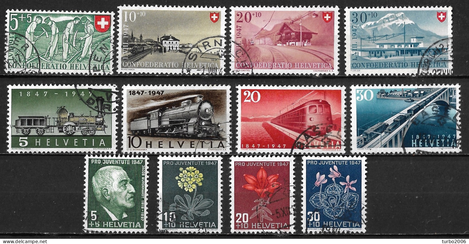Switzerland / Schweiz / Suisse : 1947 Complete Year All Sets Used (without Airmail) Michel 480 / 491 - Oblitérés