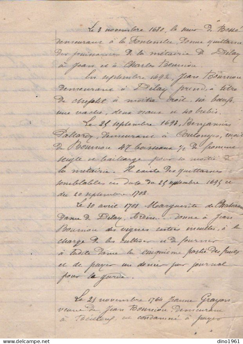 VP23.051 - Cachet Généralité De POITIERS - 5 Actes De 1692 / 1765 Et Autres - Famille BOUNIOU à Dilay ( ARDIN ) - Matasellos Generales