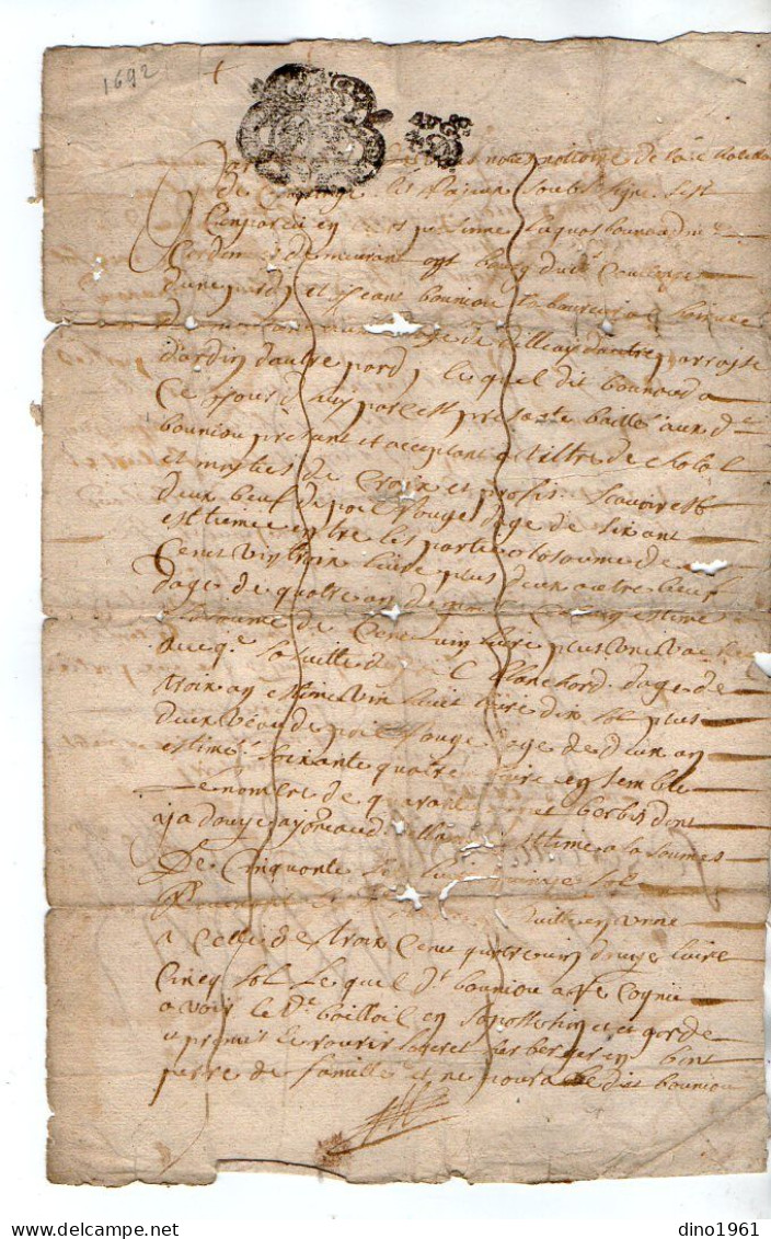 VP23.051 - Cachet Généralité De POITIERS - 5 Actes De 1692 / 1765 Et Autres - Famille BOUNIOU à Dilay ( ARDIN ) - Timbri Generalità