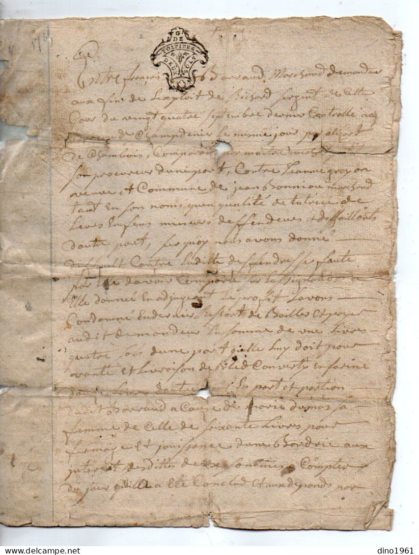 VP23.051 - Cachet Généralité de POITIERS - 5 Actes de 1692 / 1765 et autres - Famille BOUNIOU à Dilay ( ARDIN )