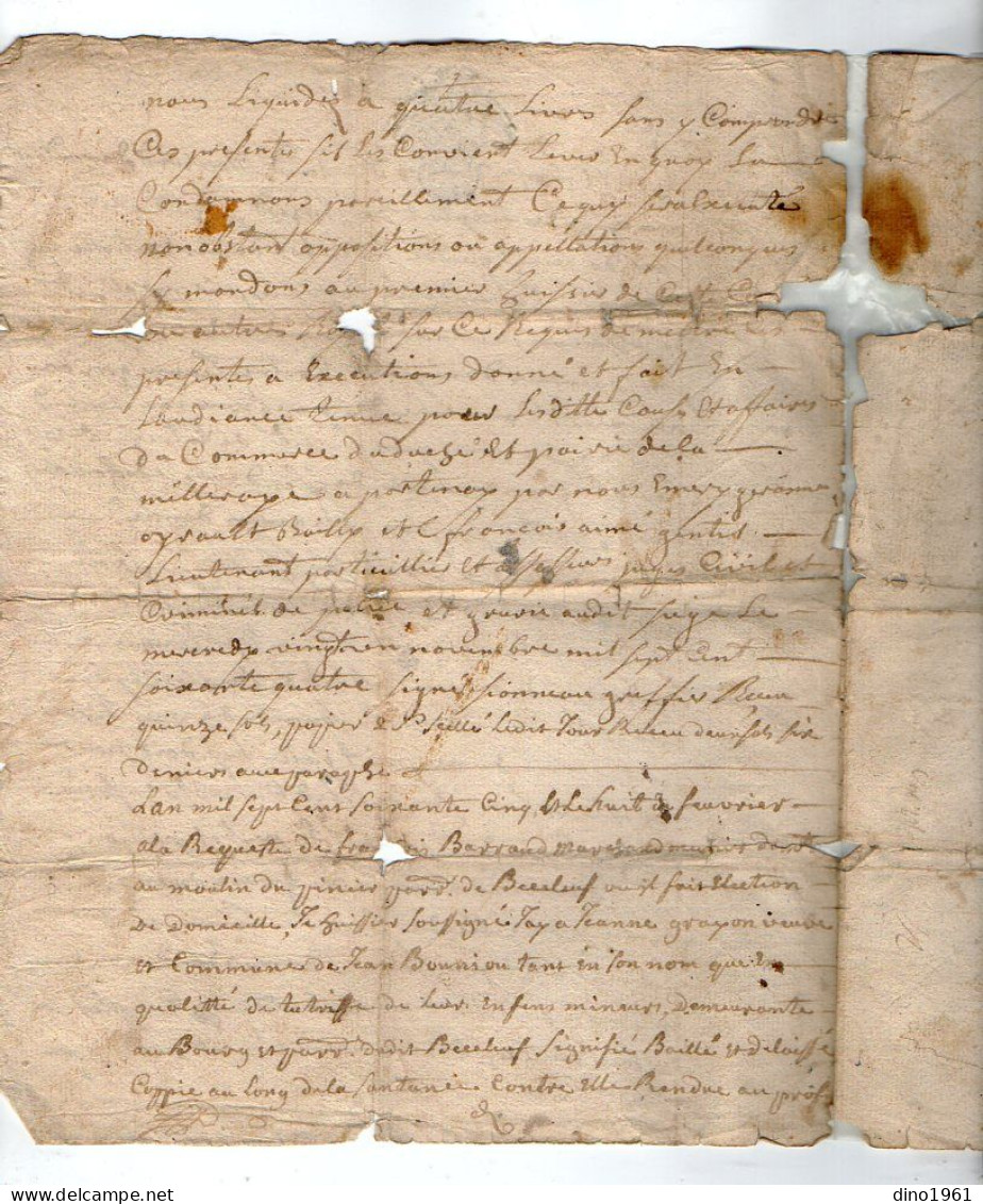 VP23.051 - Cachet Généralité de POITIERS - 5 Actes de 1692 / 1765 et autres - Famille BOUNIOU à Dilay ( ARDIN )