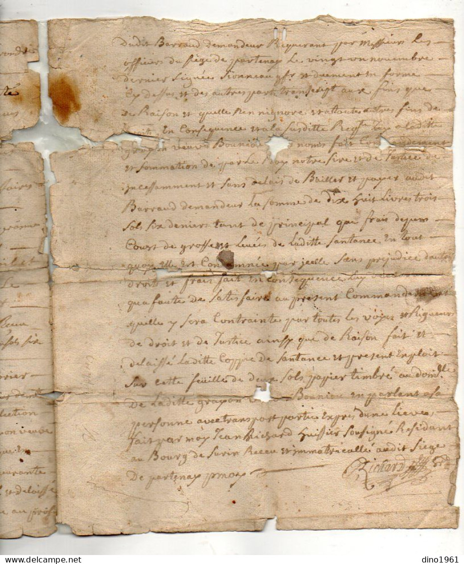 VP23.051 - Cachet Généralité de POITIERS - 5 Actes de 1692 / 1765 et autres - Famille BOUNIOU à Dilay ( ARDIN )