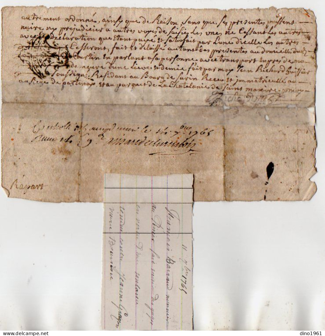 VP23.051 - Cachet Généralité de POITIERS - 5 Actes de 1692 / 1765 et autres - Famille BOUNIOU à Dilay ( ARDIN )