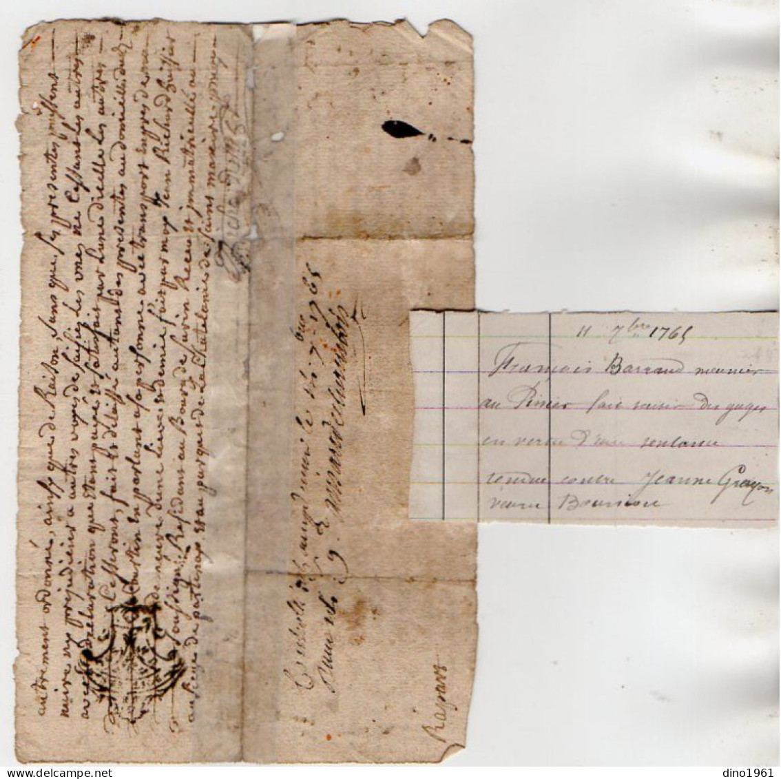 VP23.051 - Cachet Généralité de POITIERS - 5 Actes de 1692 / 1765 et autres - Famille BOUNIOU à Dilay ( ARDIN )