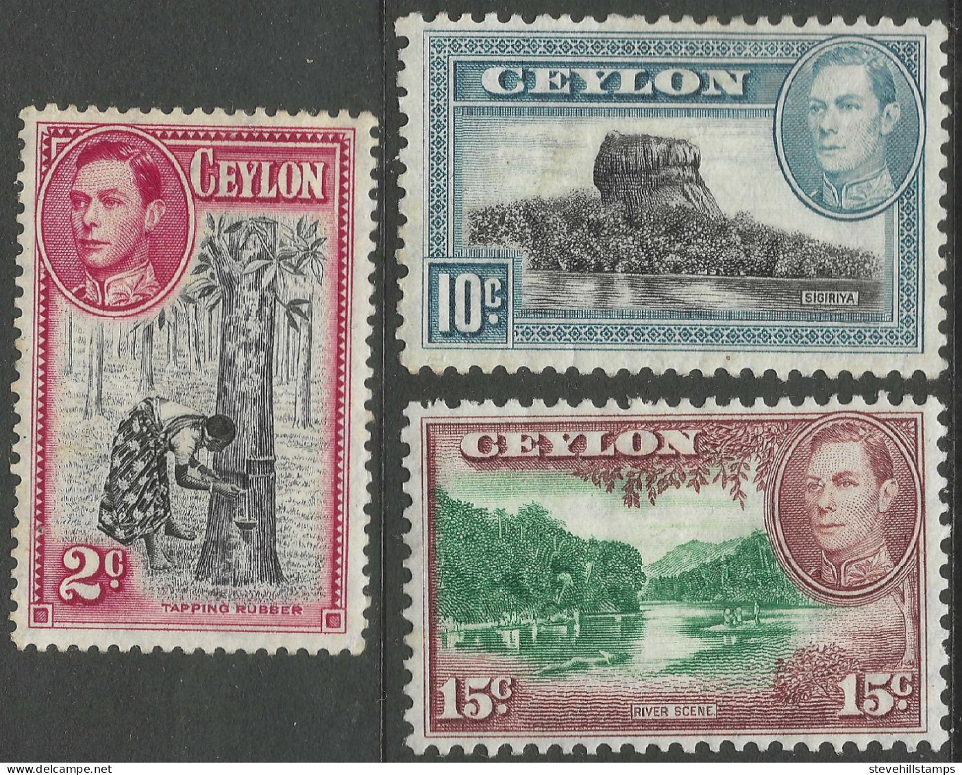 Ceylon. 1938-49 KGVI. 2c, 10c,15c MH. SG 386b Etc. M3097 - Ceylon (...-1947)