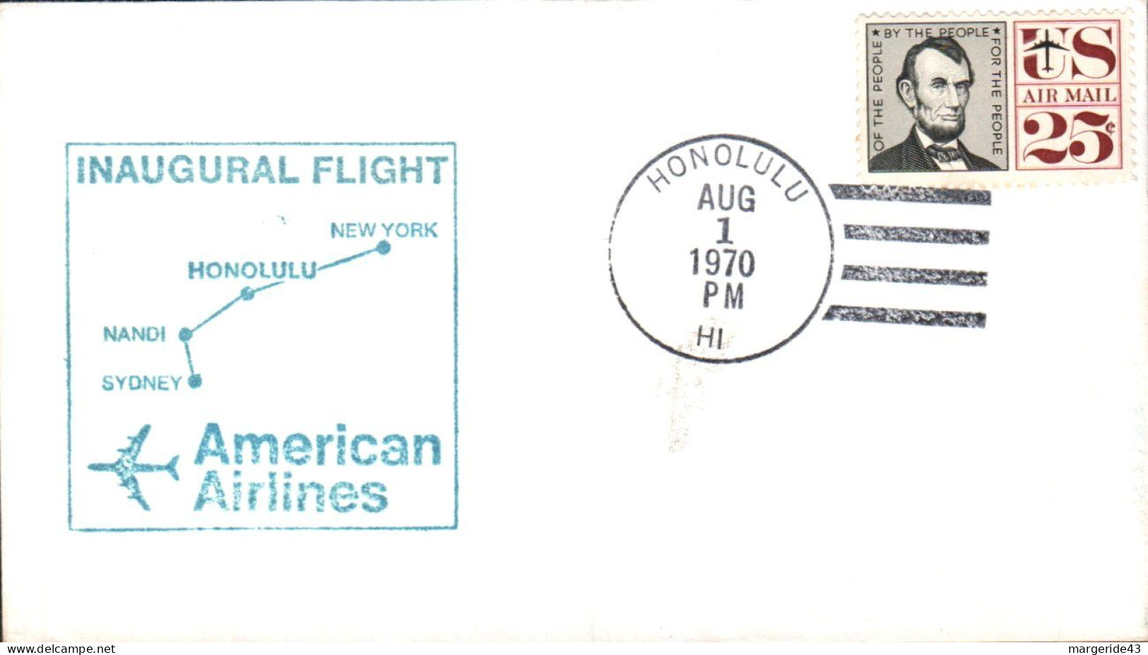 USA ETATS UNIS 1 ER VOL 747 AMERICAN AIRLINES HONOLULU-SYDNEY 1970 - Schmuck-FDC