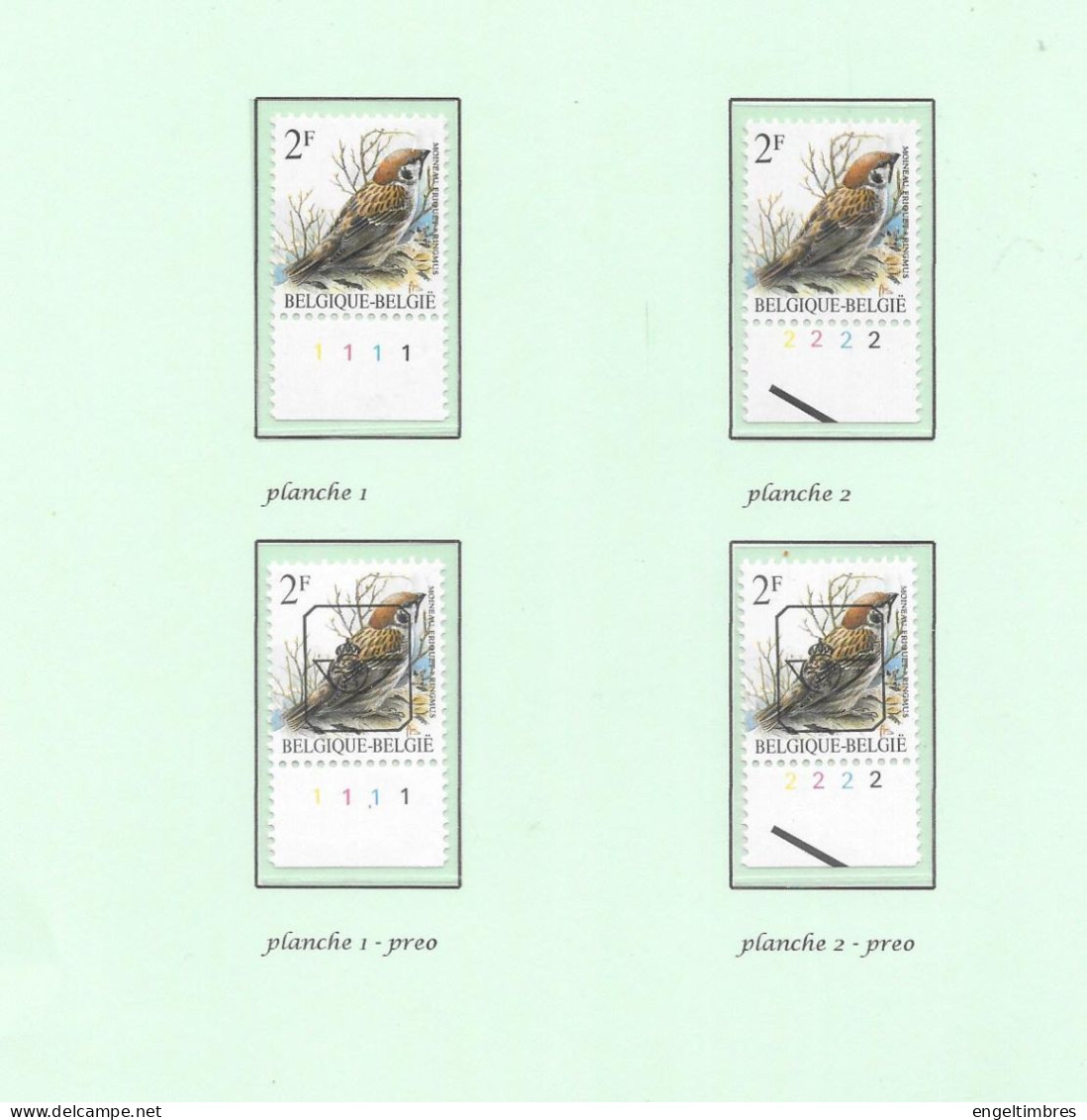Belgium1989 BUZIN Birds Moineau Friquet/Ringmus  2 Bfrs  Plaatnrs 1 - 2 Mint - Plain Stamps +  Preos (scans) - 2011-..
