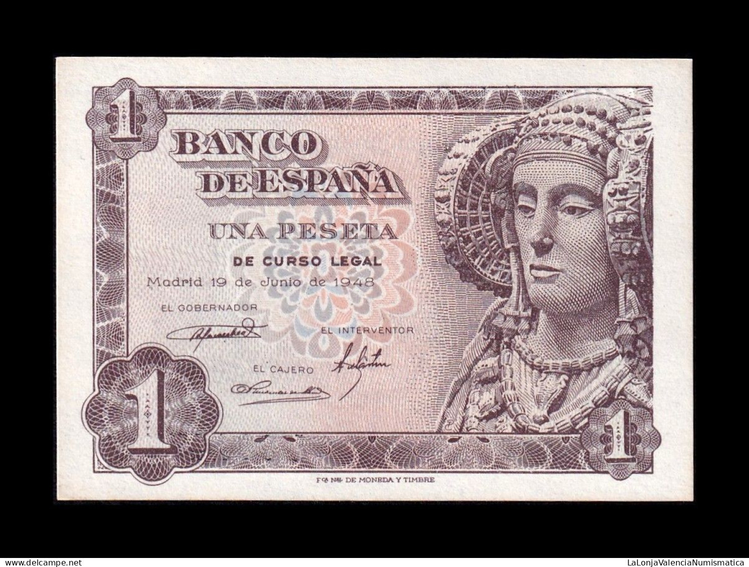 España Spain 1 Peseta Dama De Elche 1948 Pick 135 Serie L Sc Unc - 1-2 Pesetas