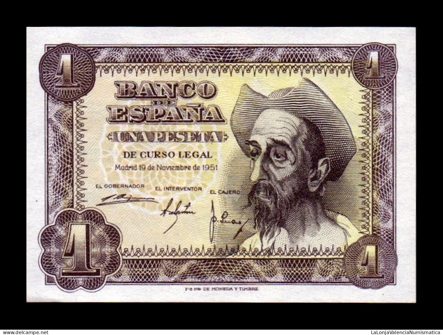 España Spain 1 Peseta Don Quijote De La Mancha 1951 Pick 139 Serie F Sc Unc - 1-2 Peseten