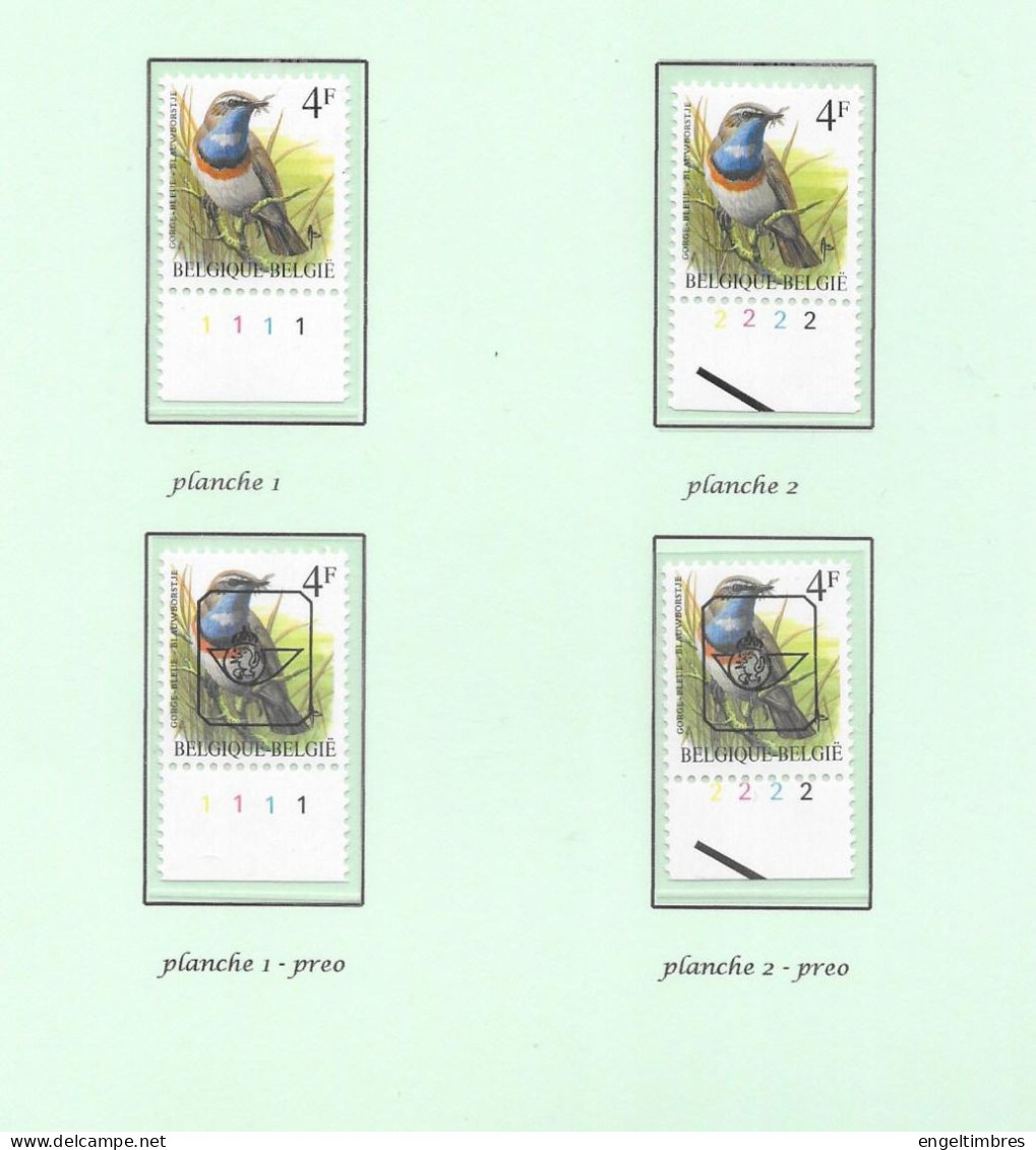 Belgium1989 BUZIN Birds Gorgebleue/BlauweBorstje  4 Bfrs  Plaatnrs 1 - 2 Mint - Plain Stamps +  Preos (scans) - 2011-..