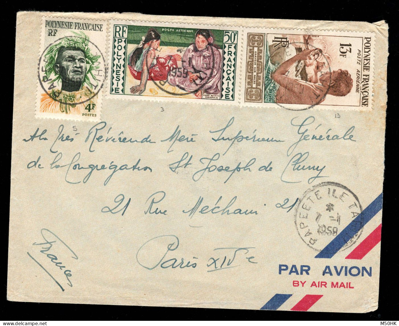 Polynésie - Lettre Pour Paris De 1959 Avec YV PA 1 & 2 + YV 5 - Lettres & Documents