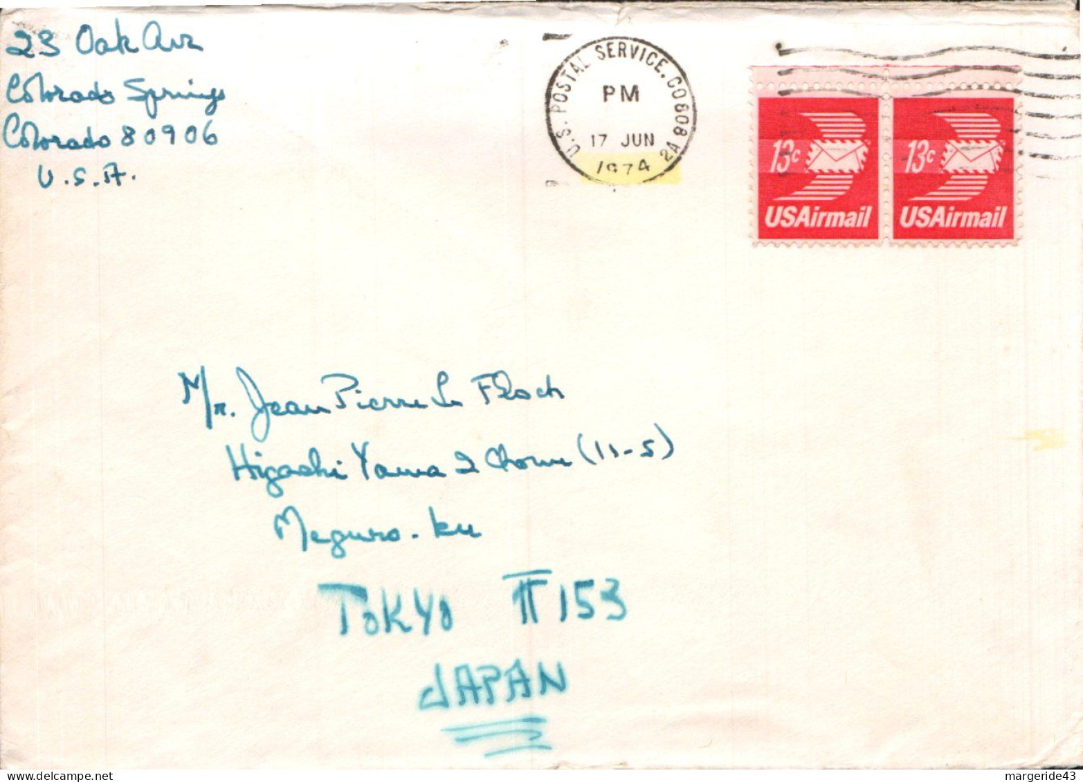 USA ETATS UNIS LETTRE POUR LE JAPON 1974 - Lettres & Documents