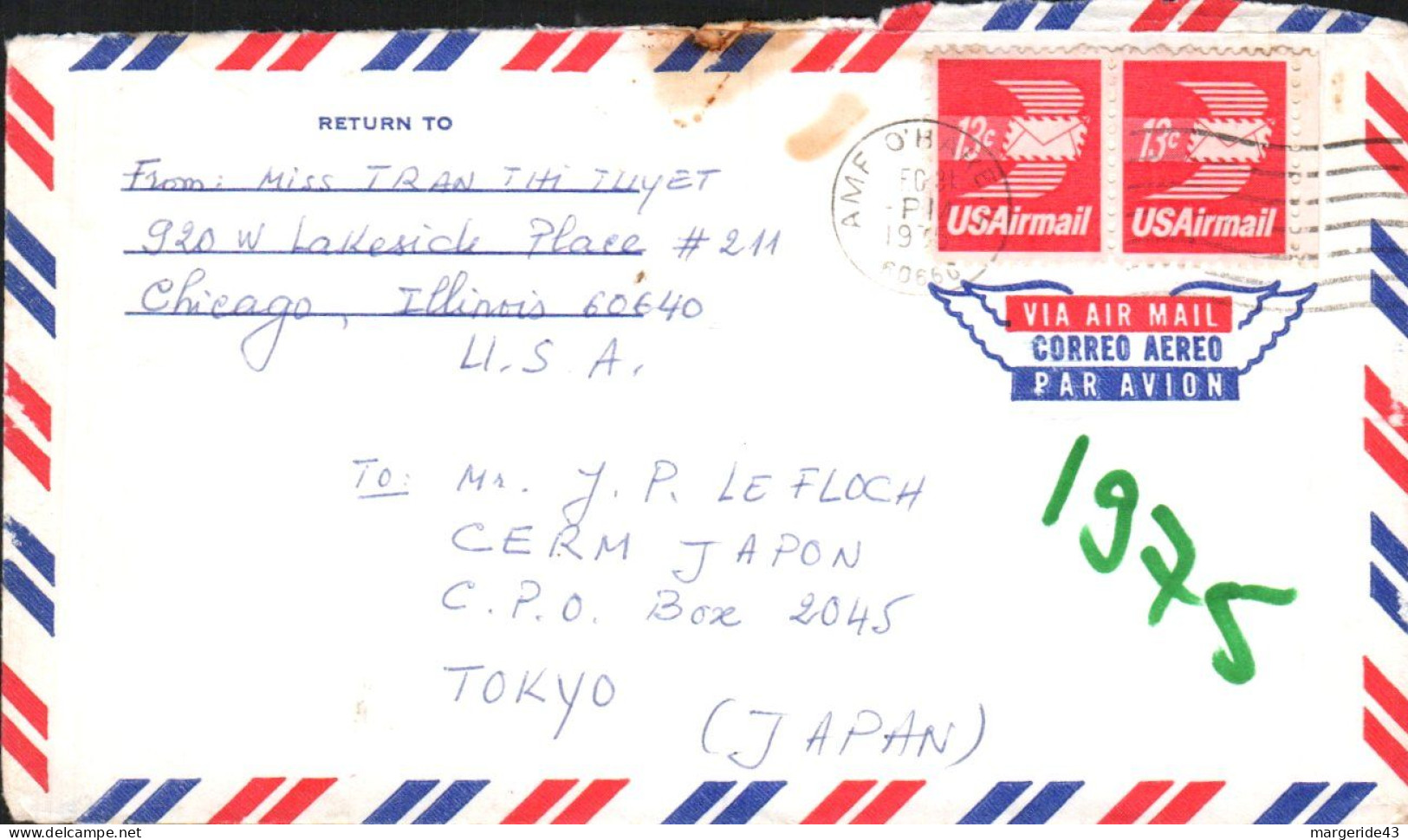USA ETATS UNIS LETTRE POUR LE JAPON 1975 - Lettres & Documents