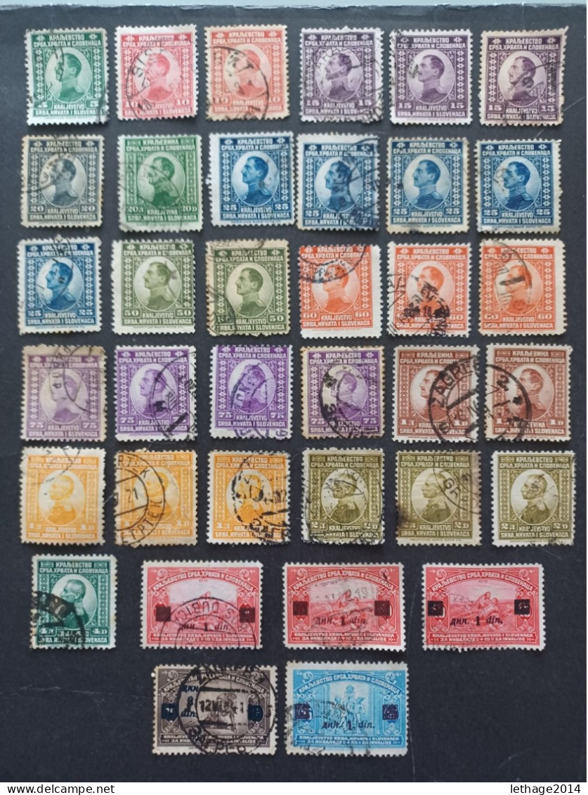 JUGOSLAVIA YUGOSLAVIA 1919 ALESSANDRO E RE PIETRO I 21 SCANNERS + MANY FRAGMANT OBLITERE STOCK LOT MIX  --- GIULY - Usati