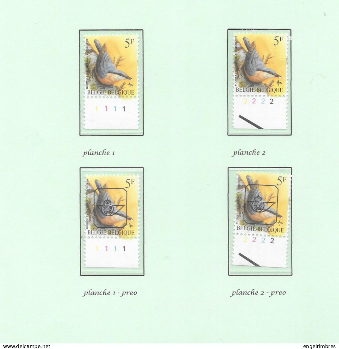 Belgium1988 BUZIN Birds  Sitelle Torchepot/Boomklever  5 Bfrs  Plaatnrs 1 - 2 Mint - Plain Stamps +  Preos (scans) - 2011-..