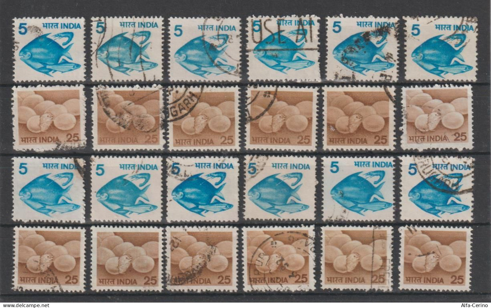 INDIA:  1979  DEFINITIVA  -  2  VAL. US. -  RIPETUTI  12  VOLTE  -  YV/TELL. 593/94 - Used Stamps