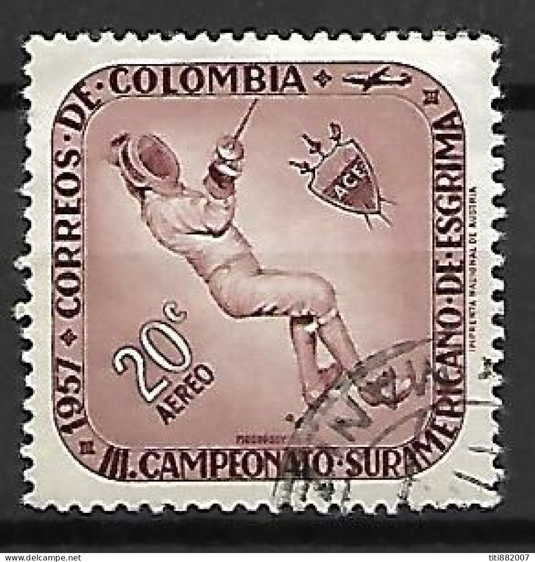 COLOMBIE   -  1957.   Escrime,  Oblitéré - Fechten