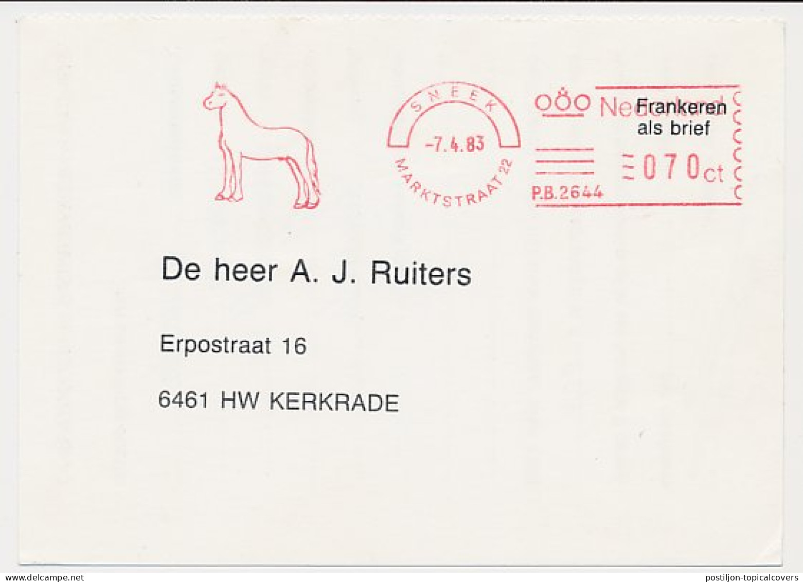 Meter Card Netherlands 1983 Horse - Sneek - Horses