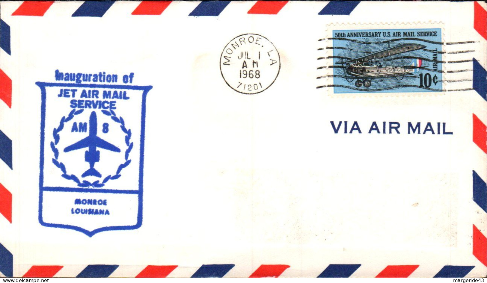 USA ETATS UNIS 1968 INAUGURATION SERVICE POSTAL AERIEN MONROE LOUISIANE - Omslagen Van Evenementen