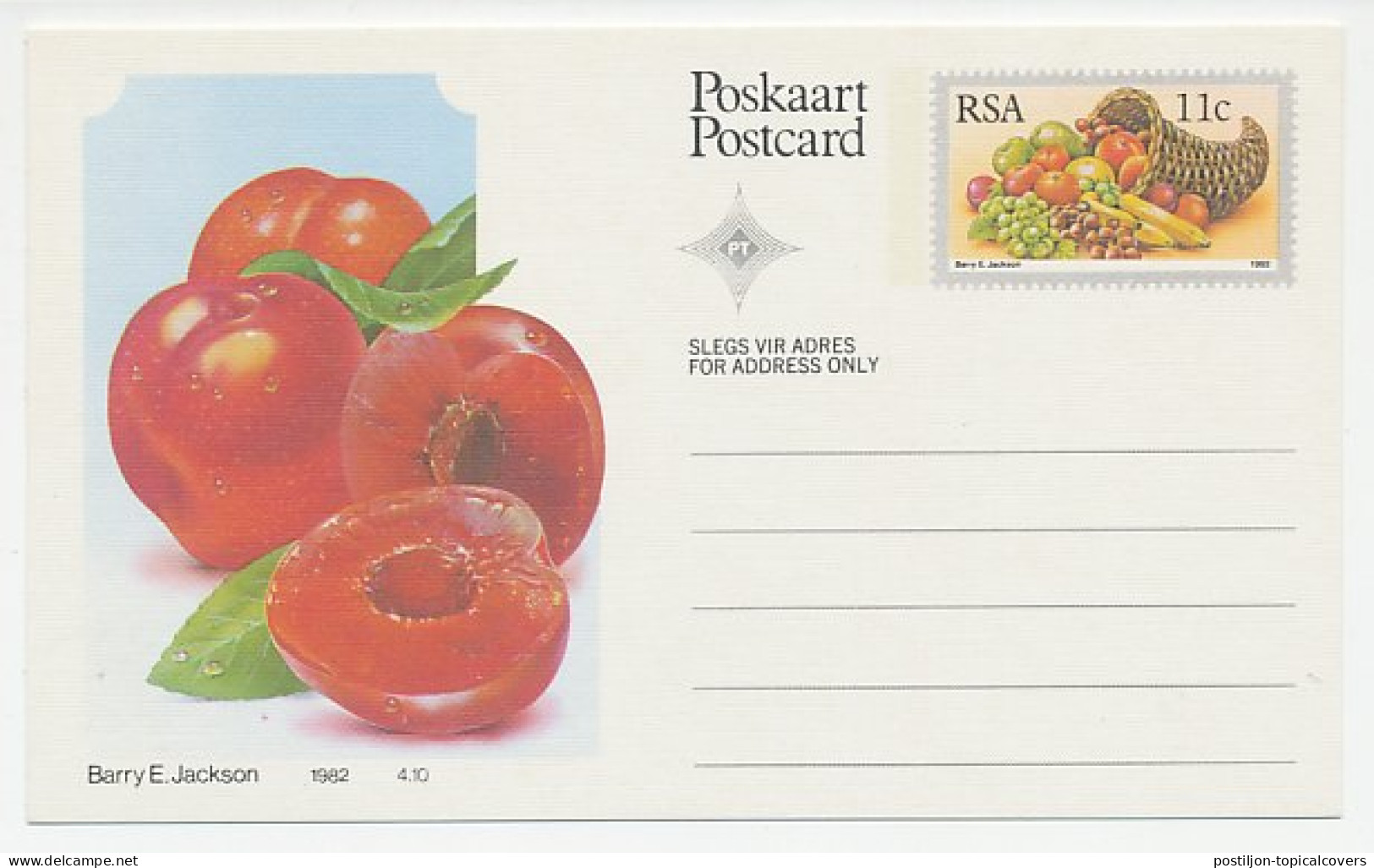Postal Stationery Republic Of South Africa 1982 Plum - Fruits