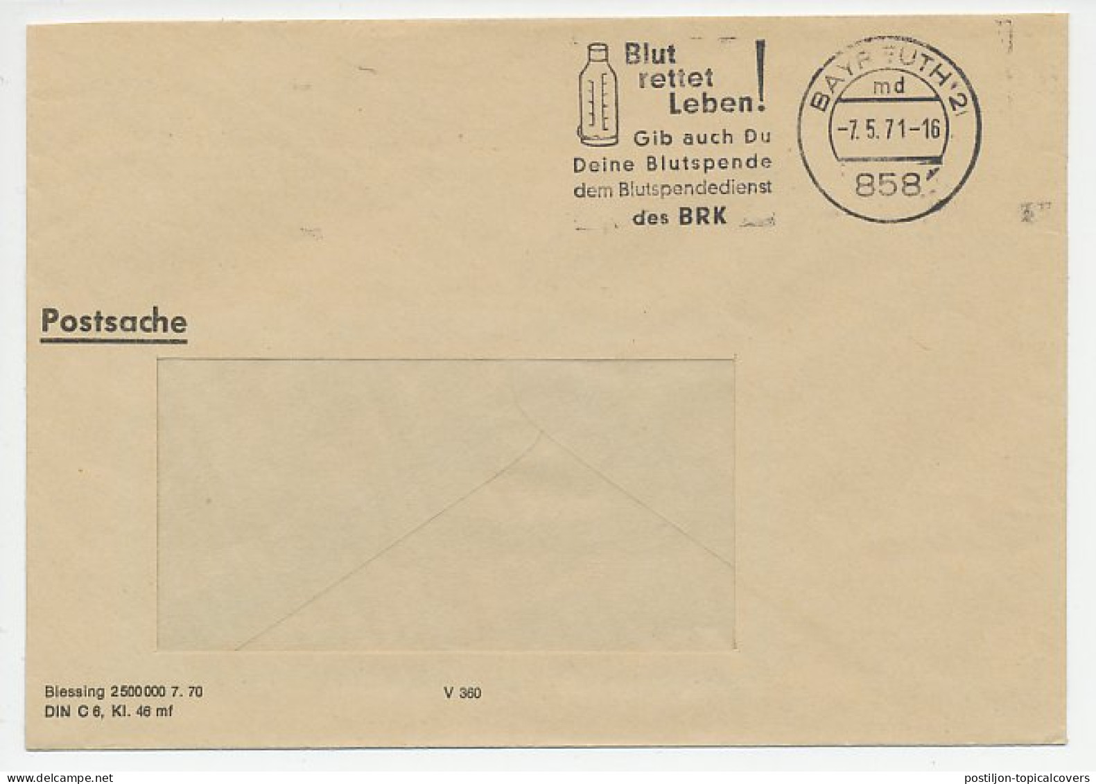 Cover / Postmark Germany 1971 Blood Donor - Transfusion Service - Andere & Zonder Classificatie