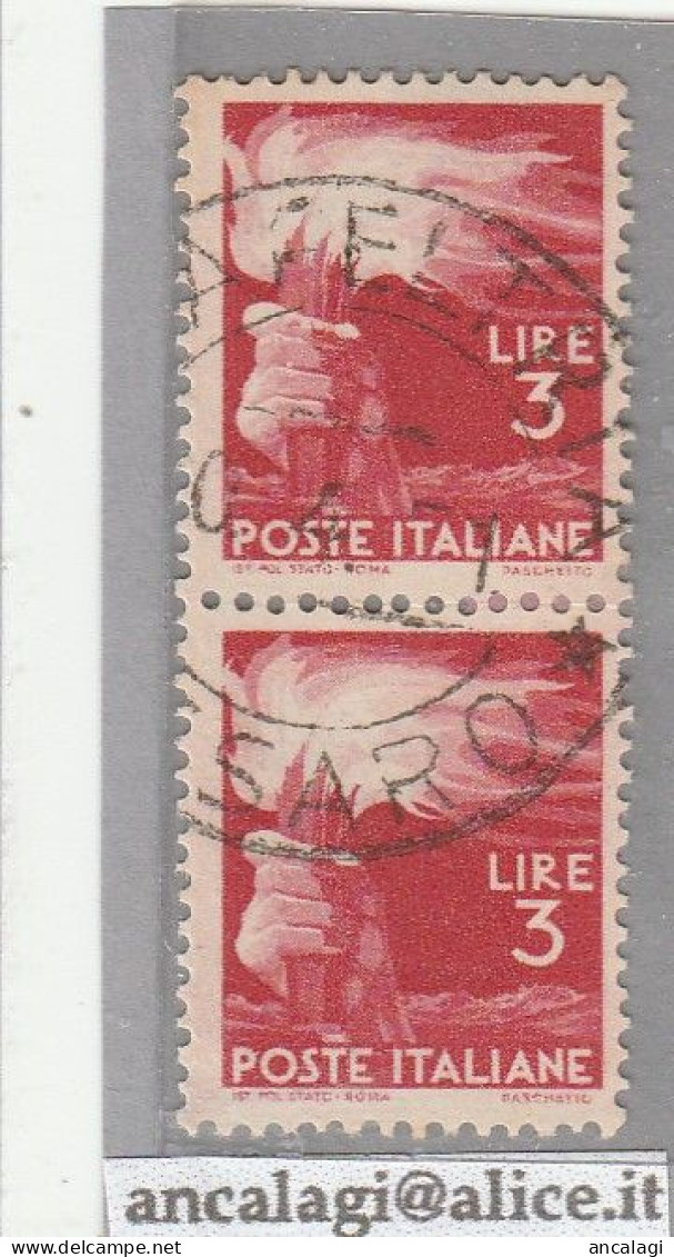 USATI ITALIA 1946 - Ref.00001U - "DEMOCRATICA" Coppia Di 2 Val. Lire 3 - - 1946-60: Used