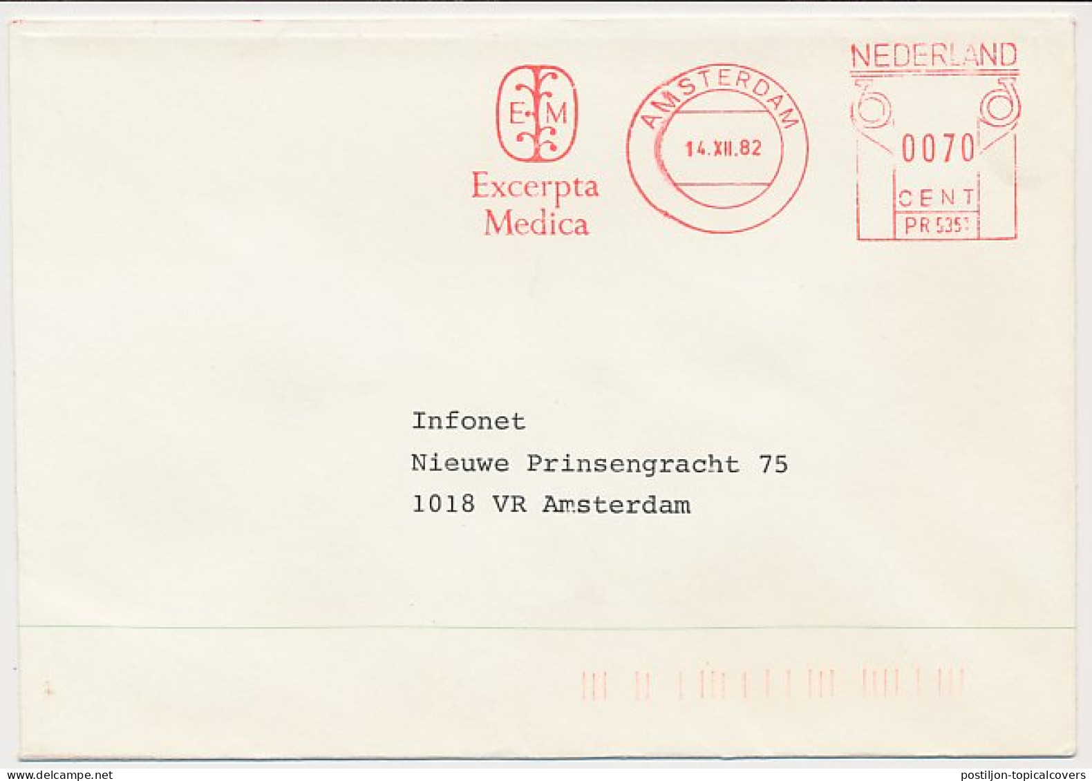 Meter Cover Netherlands 1982 Excerpta Medica - Medical Communications Agency - Andere & Zonder Classificatie