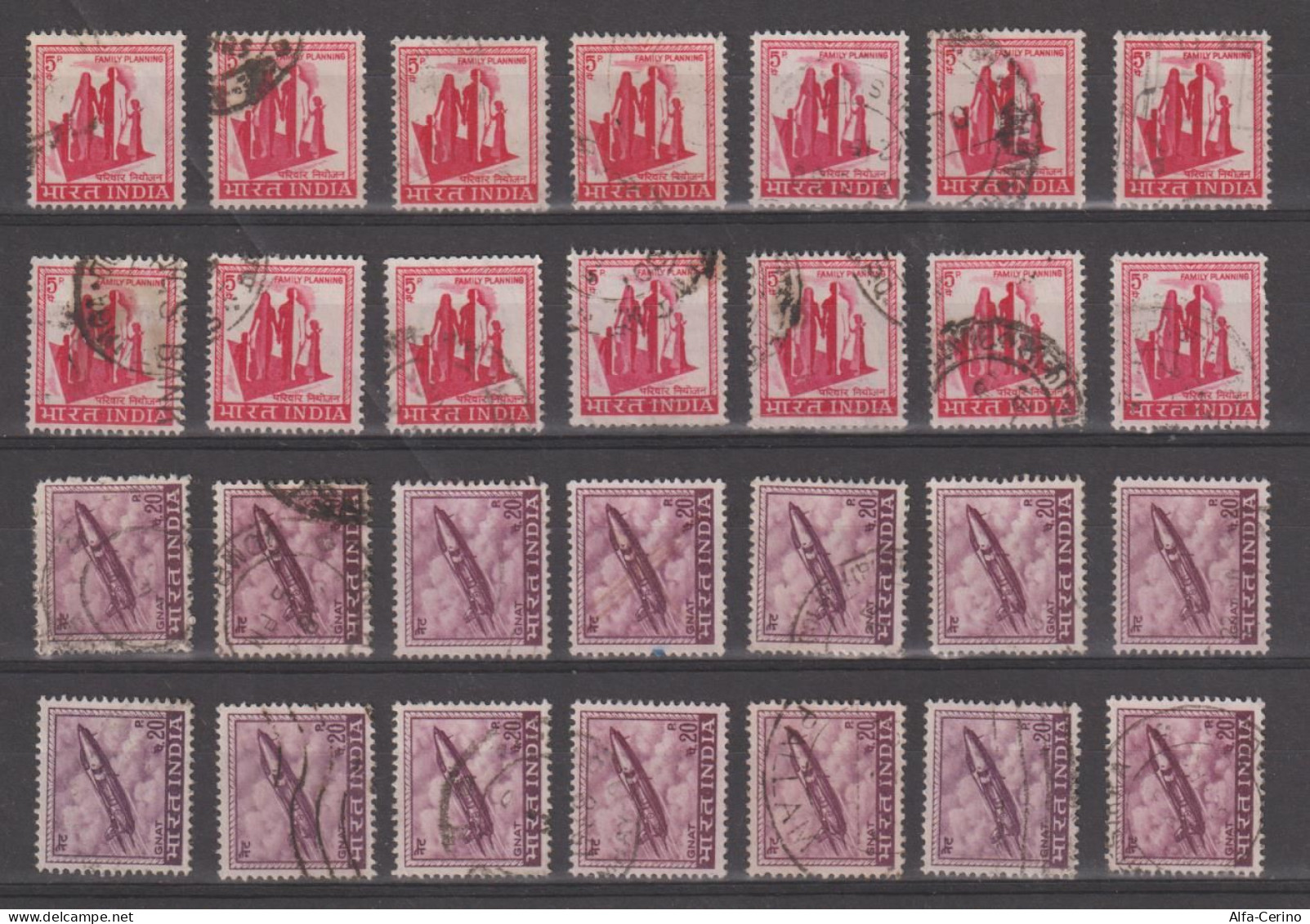 INDIA:  1967/69  DEFINITVA   -  2  VAL. US. -  RIPETUTI  14  VOLTE  -  YV/TELL. 224 + 226 - Usati