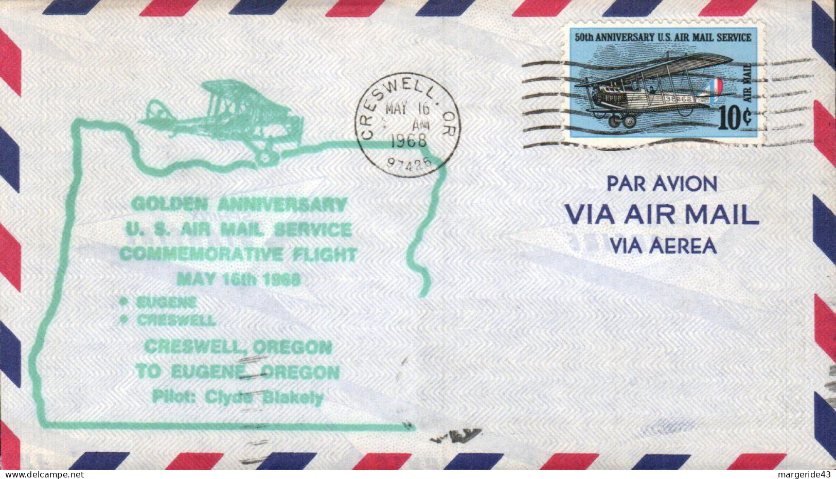 USA ETATS UNIS 1968 GOLDEN ANNIVERSARY U S AIR MAIL SERVICE AT CRESWELL OREGON1968 - Omslagen Van Evenementen