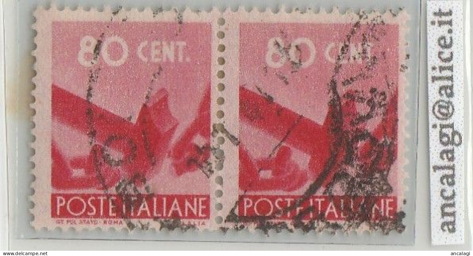 USATI ITALIA 1946 - Ref.00001A - "DEMOCRATICA" Coppia Di 2 Val. Cent. 80 - - 1946-60: Used