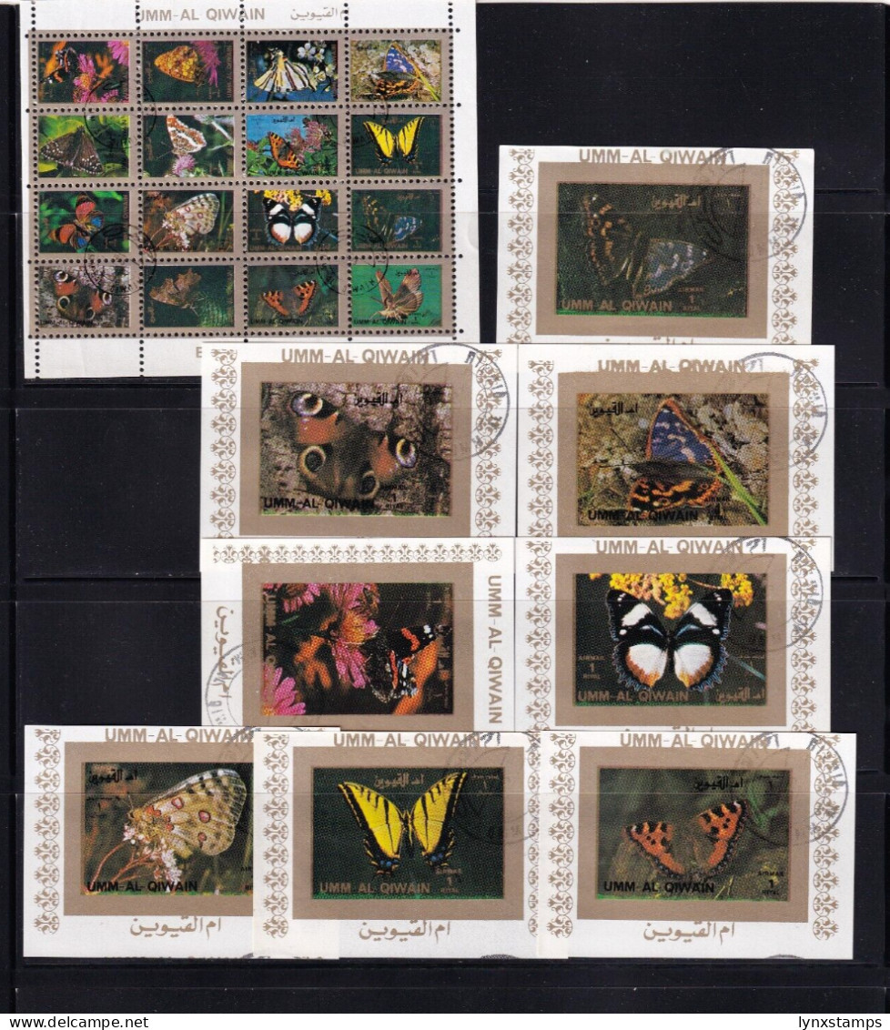 SA02 UAE Umm-Al-Qiwain 1973 Butterflies Block+imperf Stamps - Umm Al-Qiwain