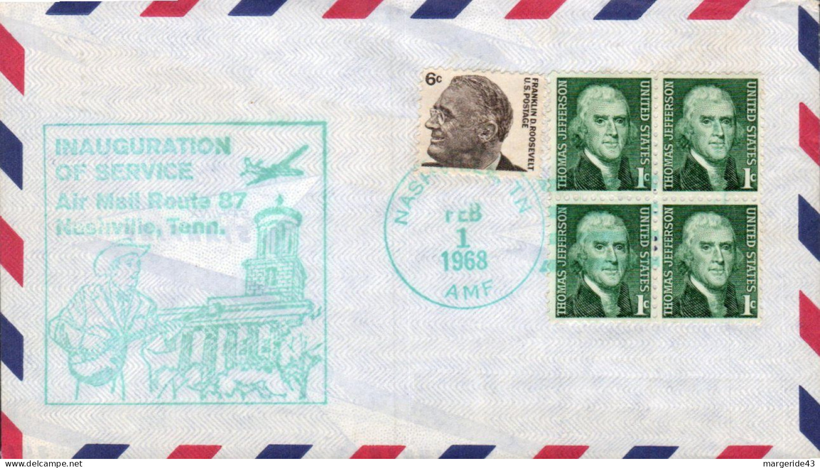 USA ETATS UNIS INAUGURATION SERVICE POSTAL AERIEN ROUTE 87 NASHVILLE 1968 - FDC