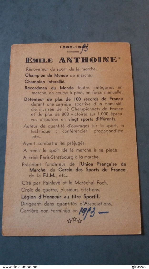 CPSM MARCHE EMILE ANTHOINE RENOVATEUR DU SPORT DE MARCHE CHAMPION RECORDMAN DU MONDE ET DE FRANCE 1953 DOURDAN SIGNE - Athletics