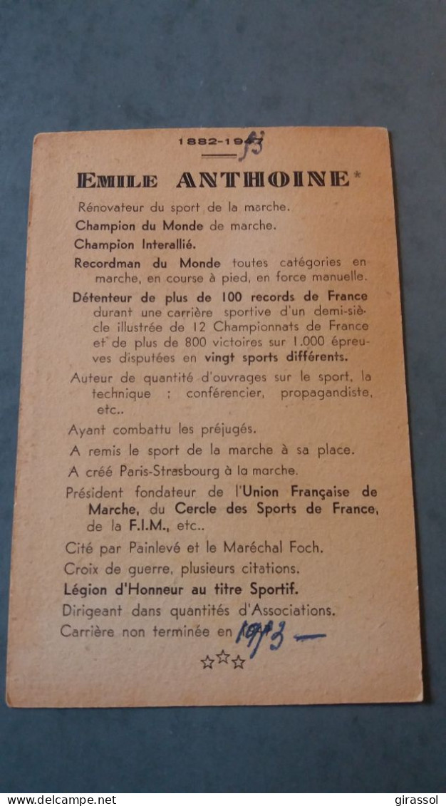 CPSM MARCHE EMILE ANTHOINE RENOVATEUR DU SPORT DE MARCHE CHAMPION RECORDMAN DU MONDE ET DE FRANCE 1953 DOURDAN SIGNE - Atletica