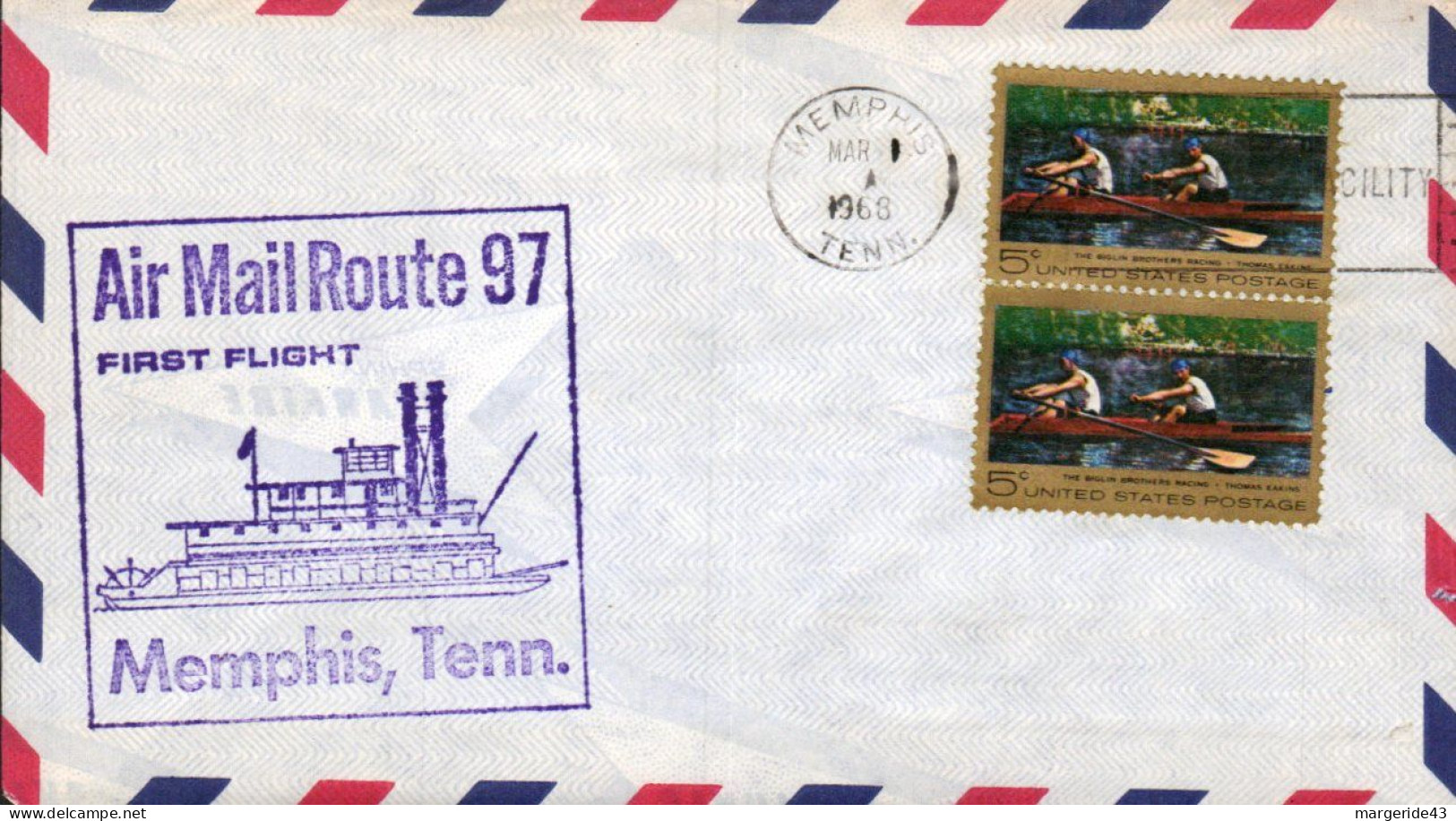 USA ETATS UNIS INAUGURATION SERVICE POSTAL AERIEN ROUTE 97 MEMPHIS 1968 - Event Covers