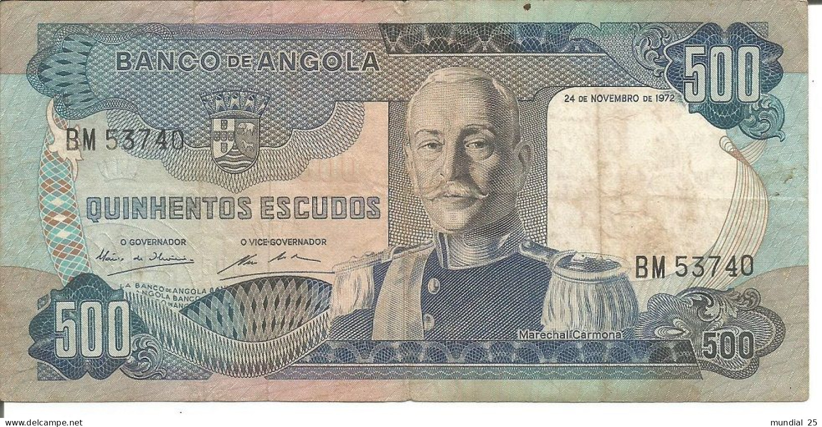 ANGOLA PORTUGAL 500$00 ESCUDOS 24/11/1972 - Angola