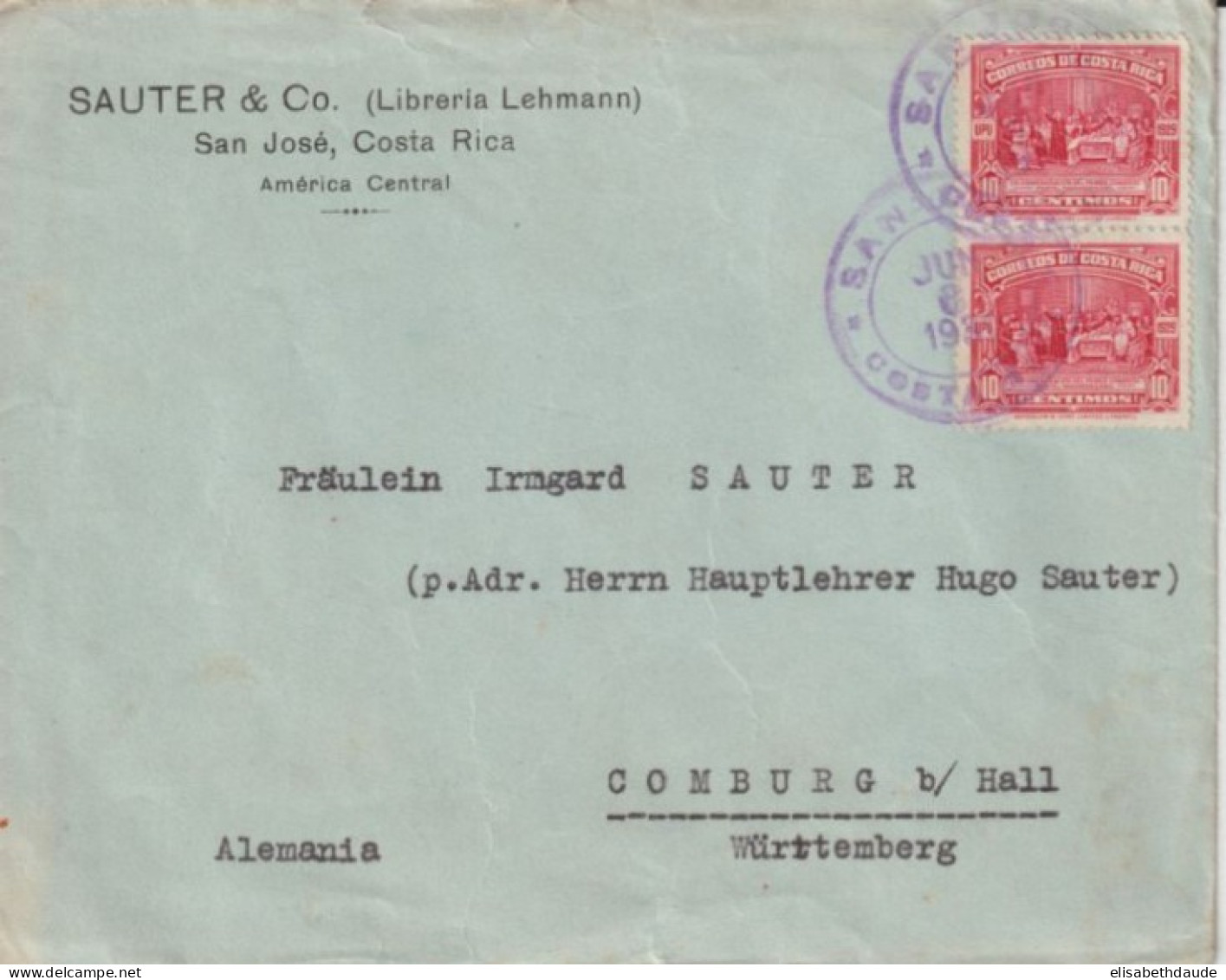 1931 - COSTA RICA - ENVELOPPE De SAN JOSE => COMBURG (GERMANY) - Costa Rica