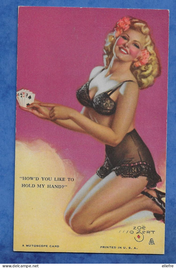 A MUTOSCOPE CARD - PIN-UP (Printed In U.S.A.) : Zoe Ozert - How'd You Like To Hold My Hand Lingerie - Pin-Ups