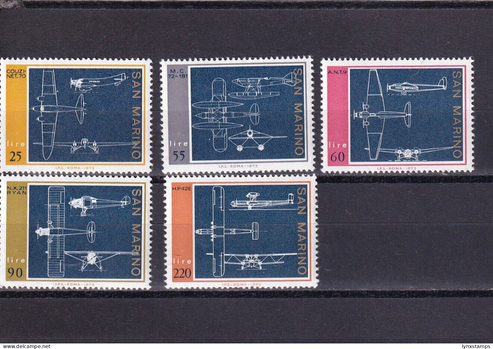 SA02 San Marino 1973 Plane Blueprint Mint Stamps - Unused Stamps