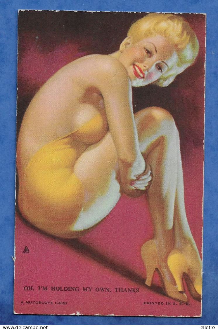 A MUTOSCOPE CARD - PIN-UP (Printed In U.S.A.) : Oh I' M Holding My Own , Thanks - Pin-Ups