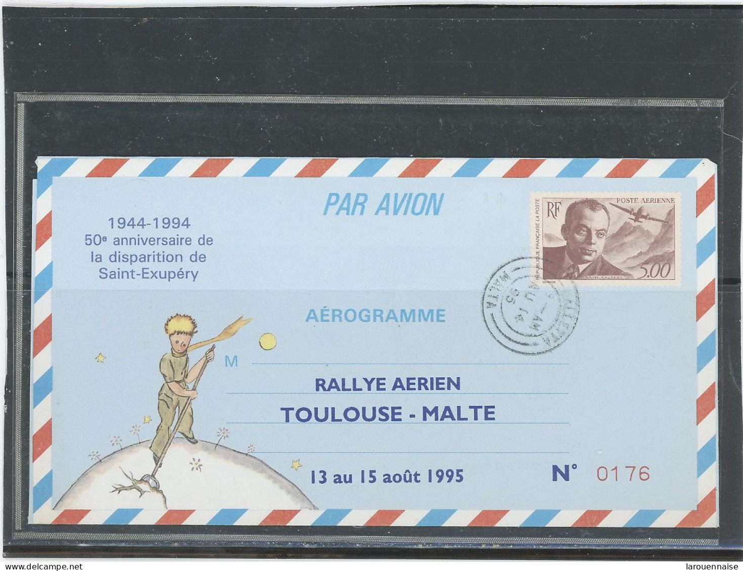 AEROGRAMME  -N°1021-AER -SAINT EXUPÉRY -RALLYE AERIEN TOULOUSE -MALTE - Aerogramme
