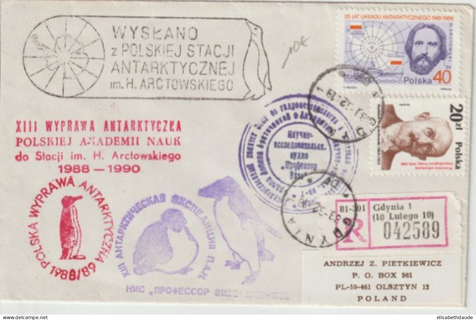 1980 - POLOGNE - EXPEDITION POLAIRE ANTARCTIQUE ! ENVELOPPE RECOMMANDEE GDYNIA - Andere & Zonder Classificatie